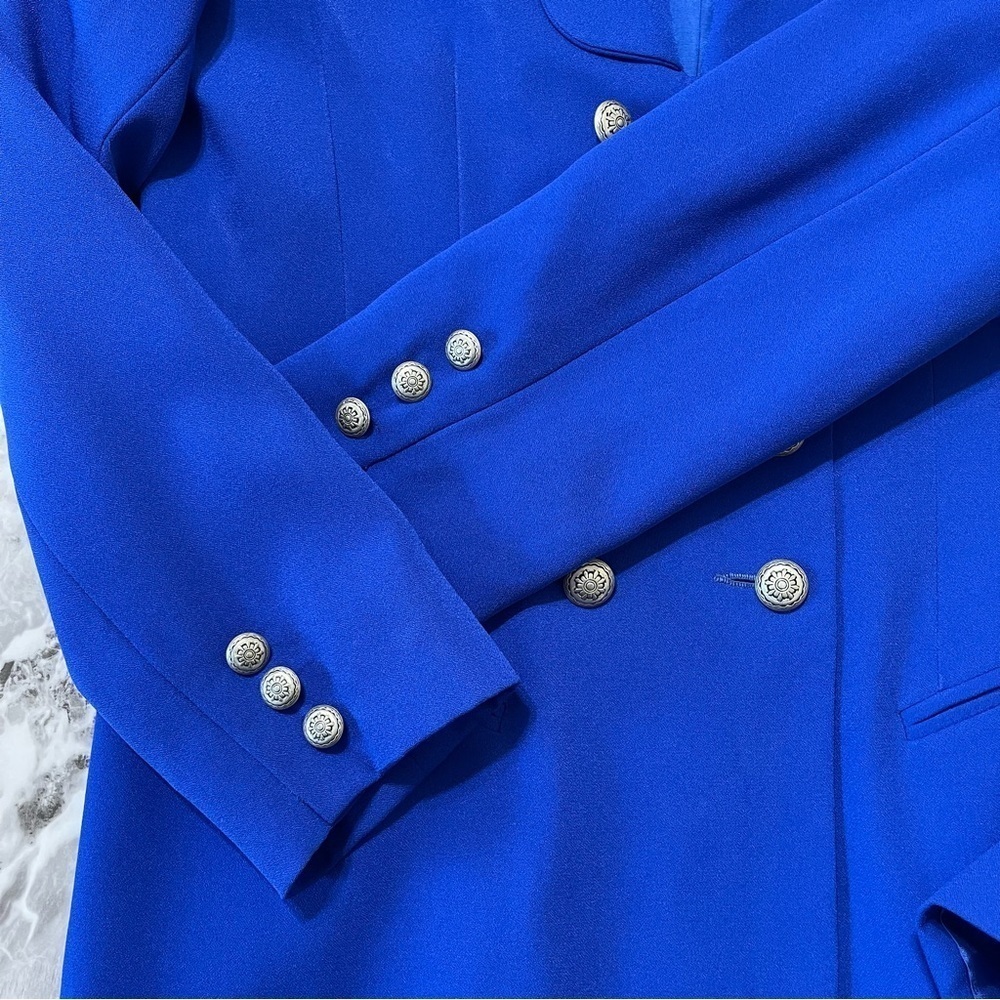 SUITSME Vintage Longline Blazer Jacket, Size 6 Royal Blue Preppy Academia Y2K - Picture 9 of 11